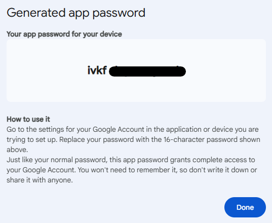 Generated App Passwords